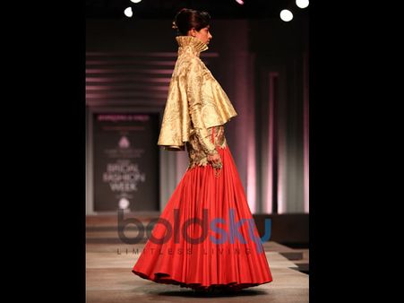 Red Lehenga With Golden Jacket