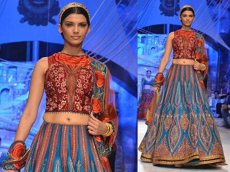 Red n Blue Lace Lehenga