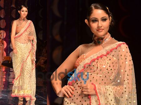 Sequined White n Pink Saree