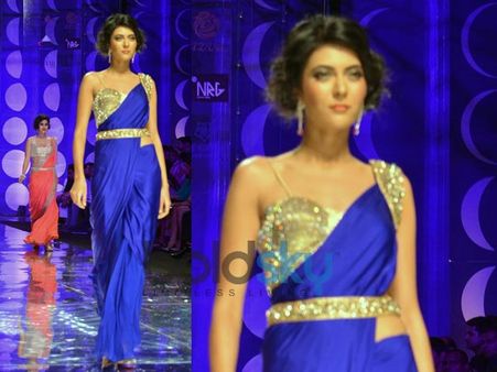 Navy Blue Saree-Style Gown