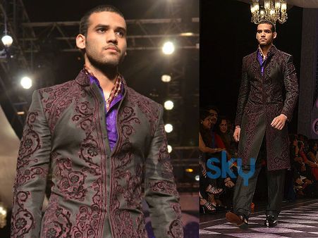 Purple Embroidered Black Sherwani Purple Embroidered Black Sherwani
