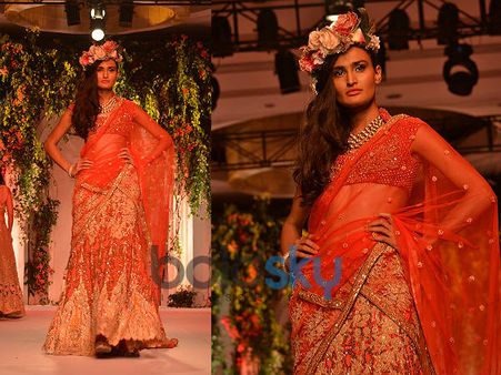Red and Golden Lehenga Saree