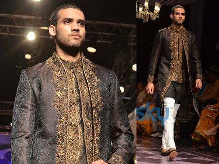 Three Piece Black Bandhgala Sherwani Three Piece Black Bandhgala Sherwani