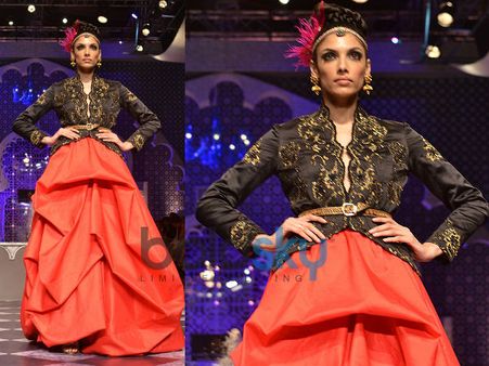 Pleated Red Gown With Black Jacket Pleated Red Gown With Black Jacket