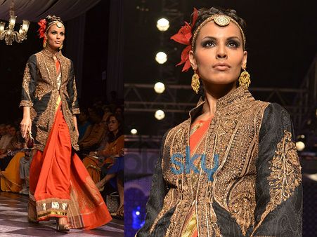 Orange Saree With Black Jacket