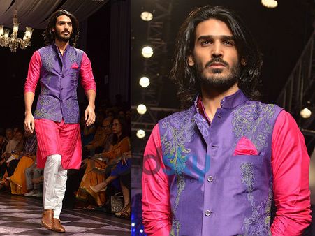 Pink Kurta with Purple Waistcoat