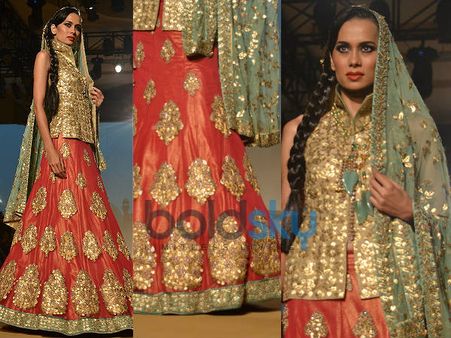 Orange Sea Green Lehenga