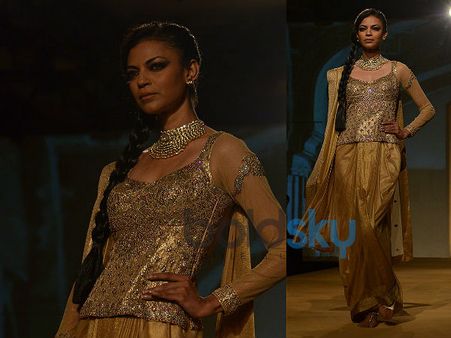 Golden Saree With Anarkali Blouse Golden Saree With Anarkali Blouse