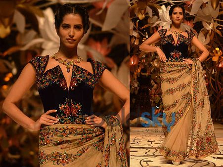 Golden Saree With Multi Coloured Details Golden Saree With Multi Coloured Details