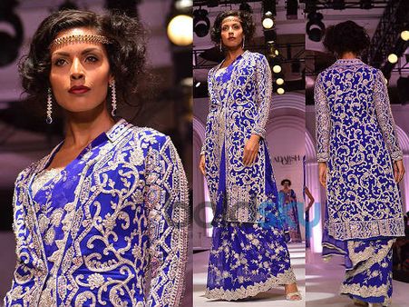 Blue Saree With Embroidered Jacket