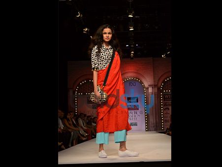 Monochrome Blouse and Red Saree