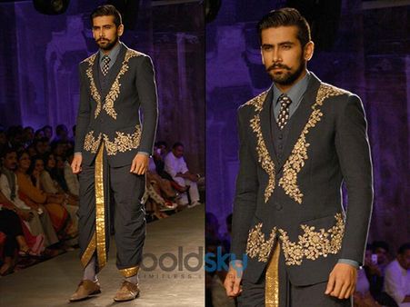 Blue Dhoti With 3 Piece Suit