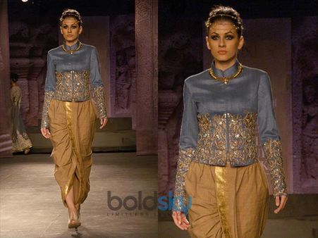 Golden Dhoti With Bandhgala Blouse
