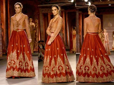 Red Lehenga With Collared Choli