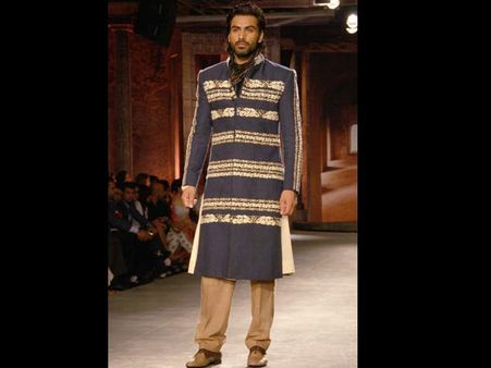 Ink Blue Sherwani With Kashmiri Work