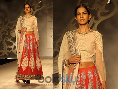 White n Coral Lehenga Choli