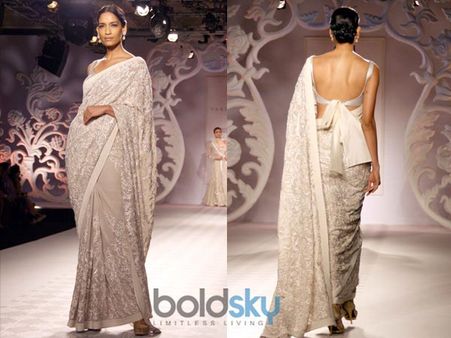 White Lace Saree With Tie Up Blouse