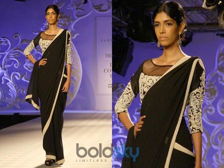 Black Saree With White Lace Blouse