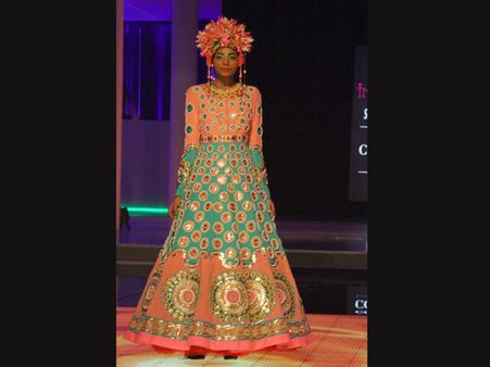 Peach Anarkali With Sequined Dots 