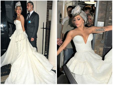 Lady Gaga's Plunging Wedding Dress