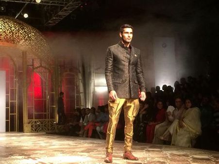 Golden Jodhpuris With Black Bandhgala