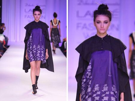 Blue Short Dress With Black Cape