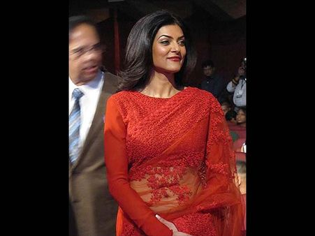 Sush's Red Lace Saree