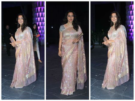 5. Juhi Chawla In Peach Saree