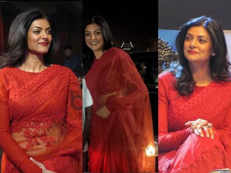 4. Red Lace Saree: