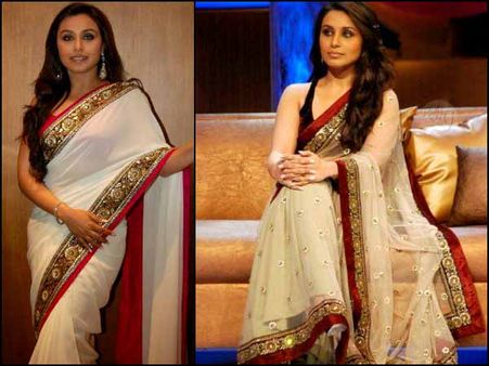 White Saree With Velvet Red And Golden Border