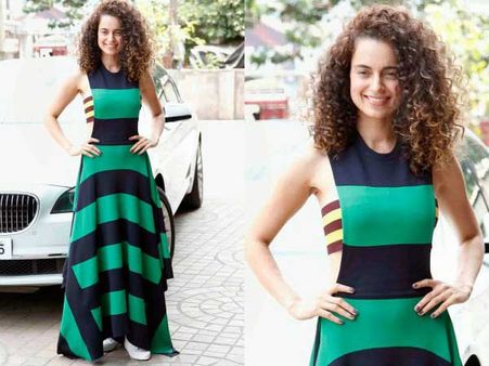 Kangana Working With Horizontal Stripes