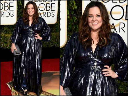 Melissa Mccarthy In Sparkling Inky Black Poncho Gown
