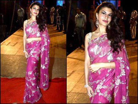Jacqueline Fernandez In An Embellished Pink Saree
