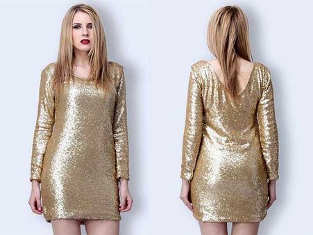 Golden Sequin Full-Sleeved Dress