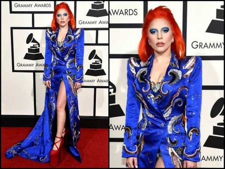 Lady Gaga In Bright Blue Coat Dress