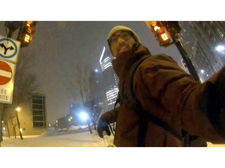 He Commutes To Work On A Snowboard He Commutes To Work On A Snowboard