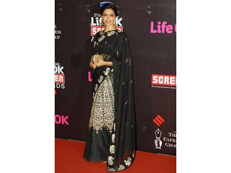 In The Printed Black Saree