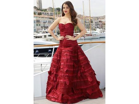 4. Red ruffled gown worn at the 69th Cannes Film Festival