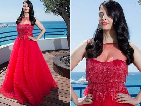 5. Wearing a ruby red gown at the 68th annual Cannes Film Festival
