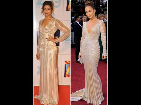5. Deepika copied the symmetrical long gown of Jennifer Lopez