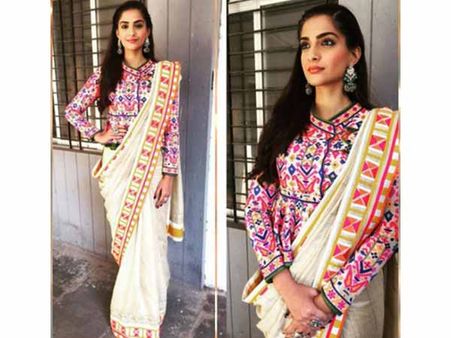 1. Sonam Kapoor in a denim saree