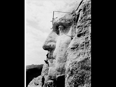 Mount Rushmore Being Carved 