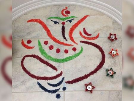 Rangoli Using Coloured Rice