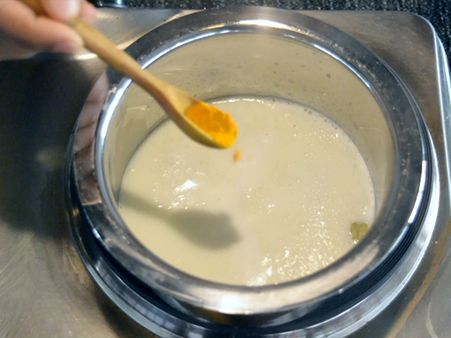 Step 2: Add the turmeric powder. Step 2: Add the turmeric powder.