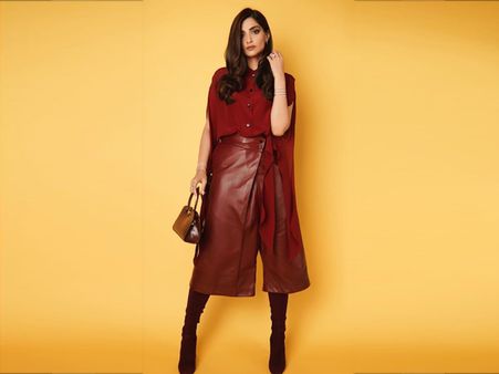 Sonam Kapoor Ahuja In A Maroon Shirt And Culottes