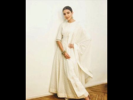 Anushka Sharma’s Ivory Hand-Woven Anarkali