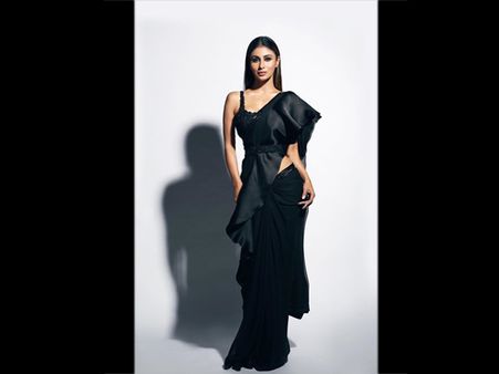 Mouni Roy In A Black Ruffle Sari