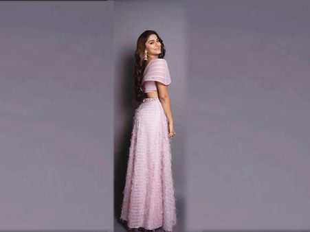 Saiee M Manjrekar In A Purple Crop Top And Skirt