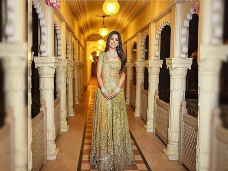 Isha Ambani In A Sequin Golden Lehenga