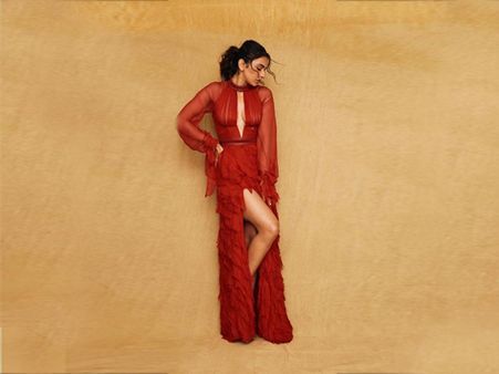 Rakul Preet Singh In A Red Ruffle Gown